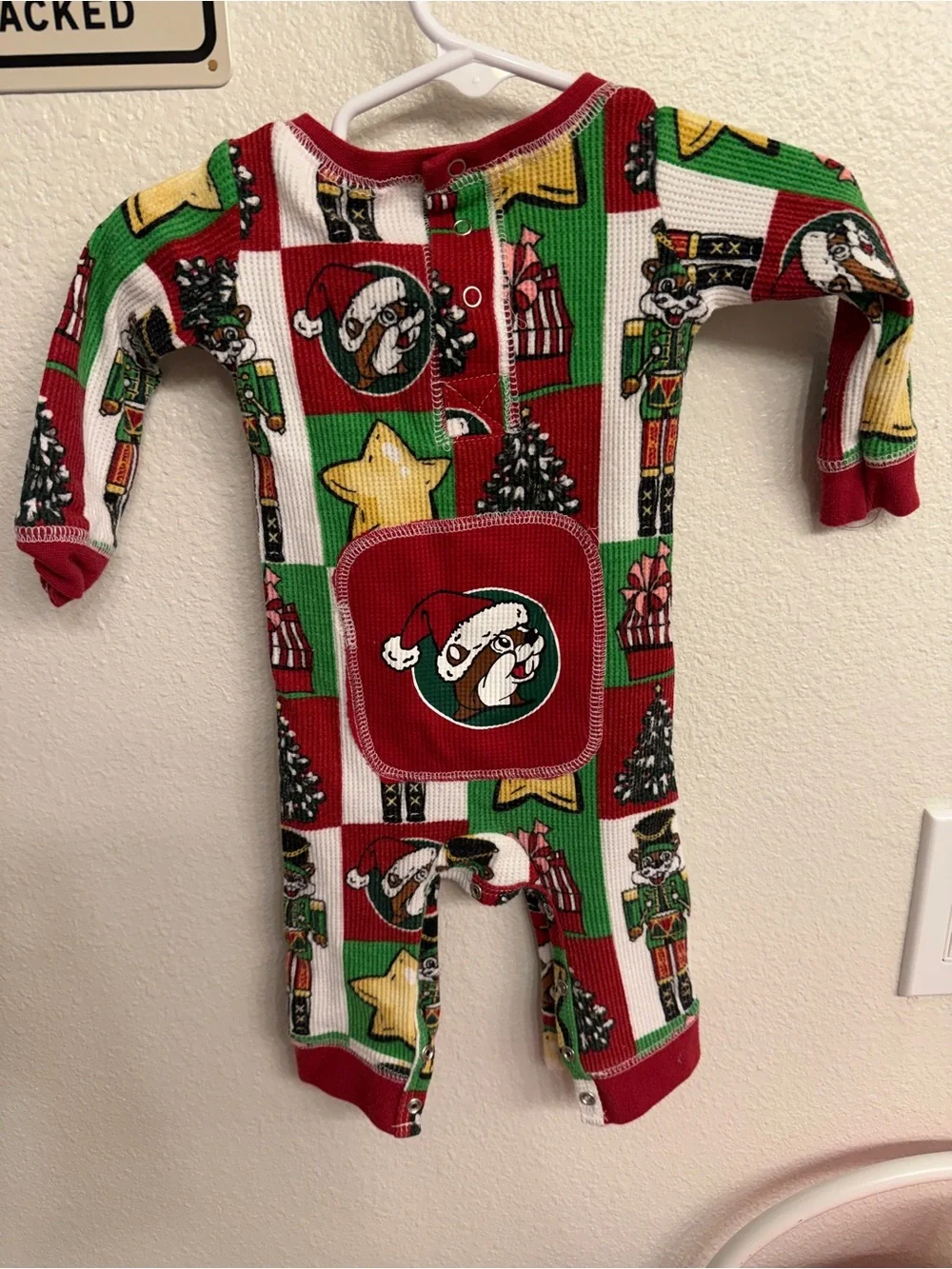 Holiday Nutcracker Print Kids Footie One-Piece - Red/Green